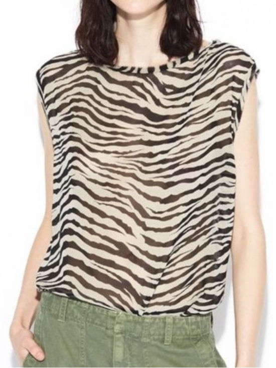 Nili Lotan Tops - Nili Lotan “ Sadie Tank “ Bengal Tiger Sheer Zebra SILK Top Blouse Black Cream M